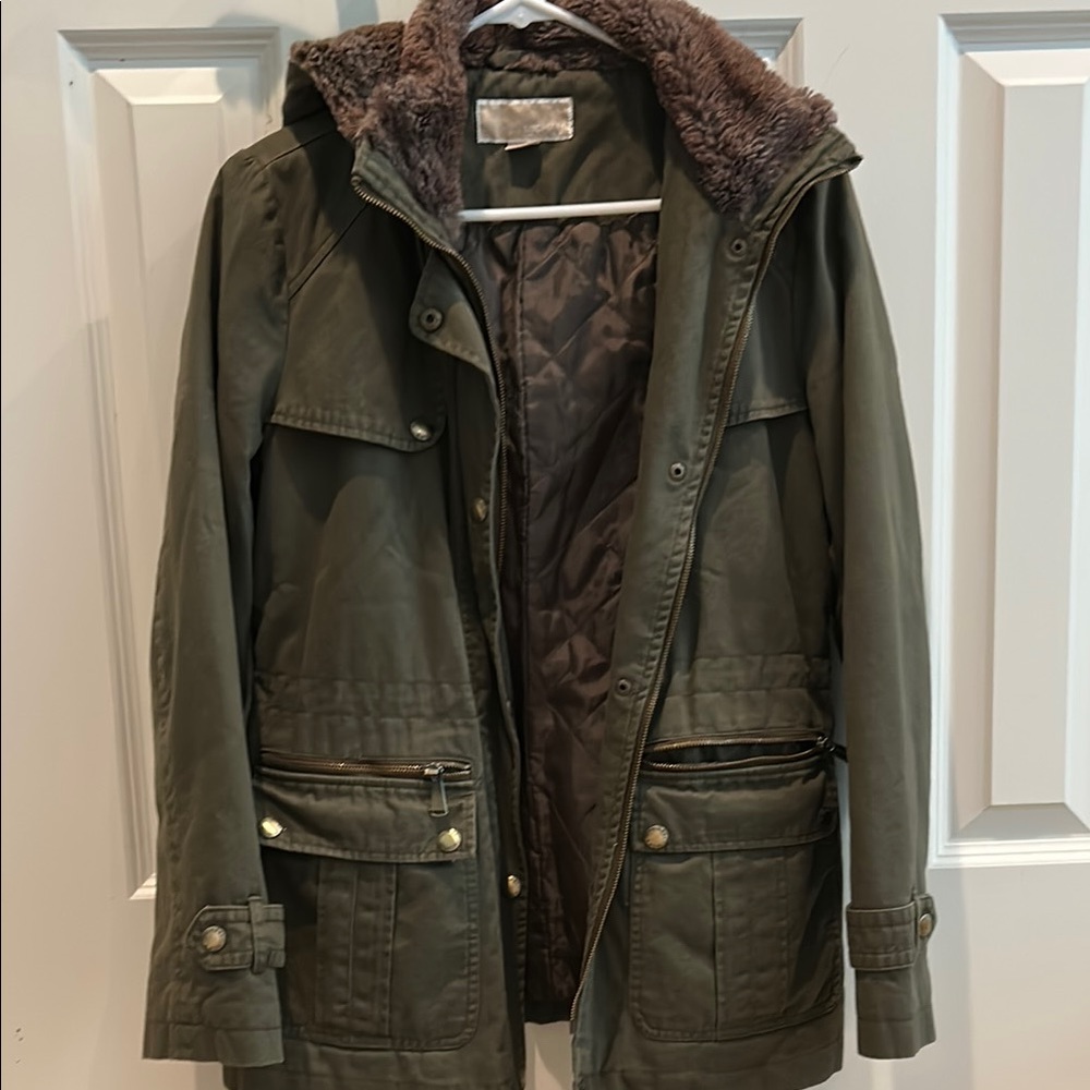 Michael Kors Green Utility Jacket with Adjustable Waist and Hood